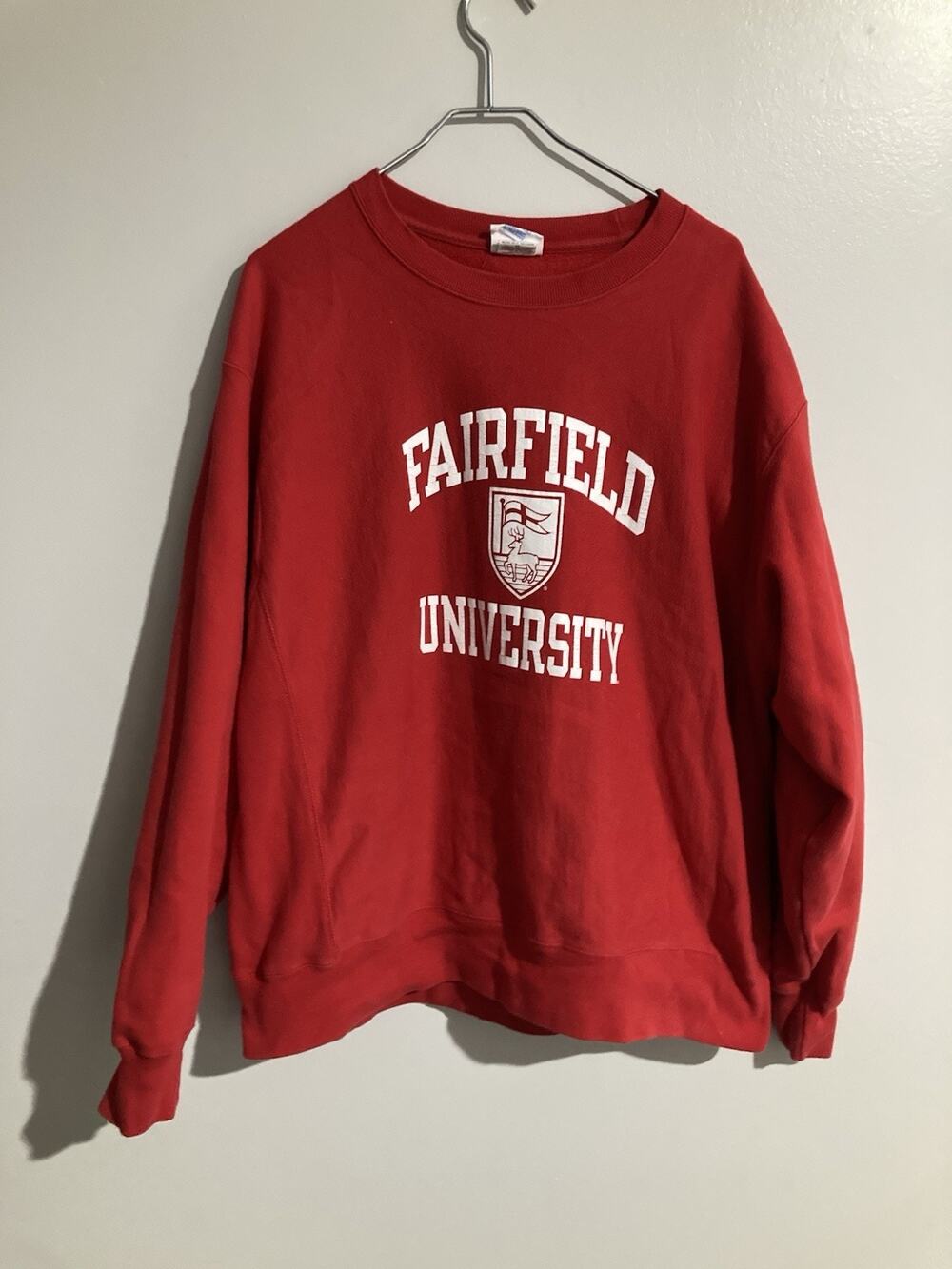 Vintage Champion Fairfield University Crewneck Adults XL Red Long Sleeve Sweater